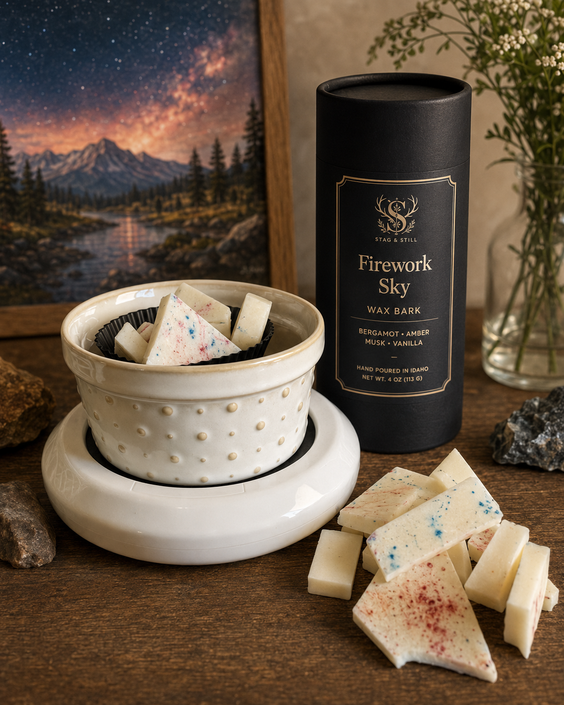 Firework Sky Wax Bark | Summer Soy Wax Melts | Citrus & Berry Home Fragrance | Wicks & Bricks by Stag & Stone
