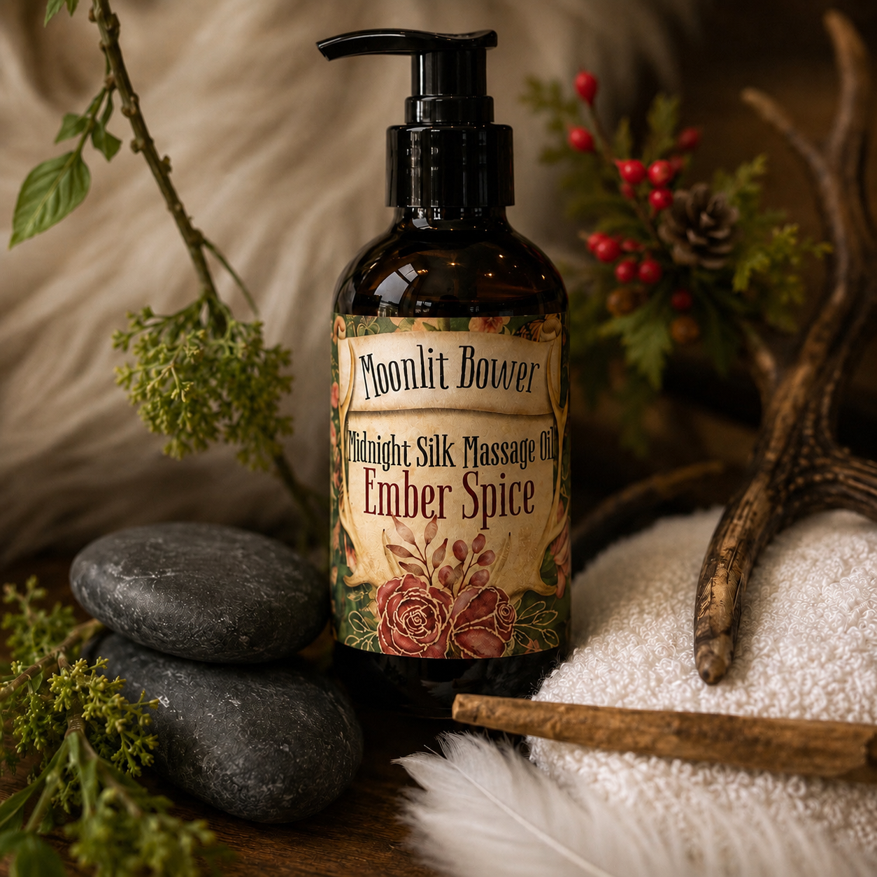 Hot Stone Massage Kit Gift Set | Organic Massage Oil & Basalt Stones | Spa Gift for Her | Couples Massage Kit | Self Care Ritual Box | Moonlit Bower