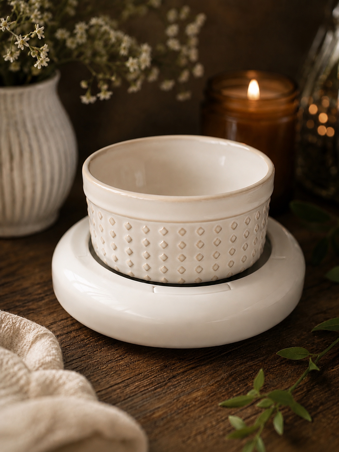 The Hearthstone Wax Bark Warmer | Electric Ceramic Wax Melt Warmer | Cozy Cottage & Apothecary Home Fragrance Decor