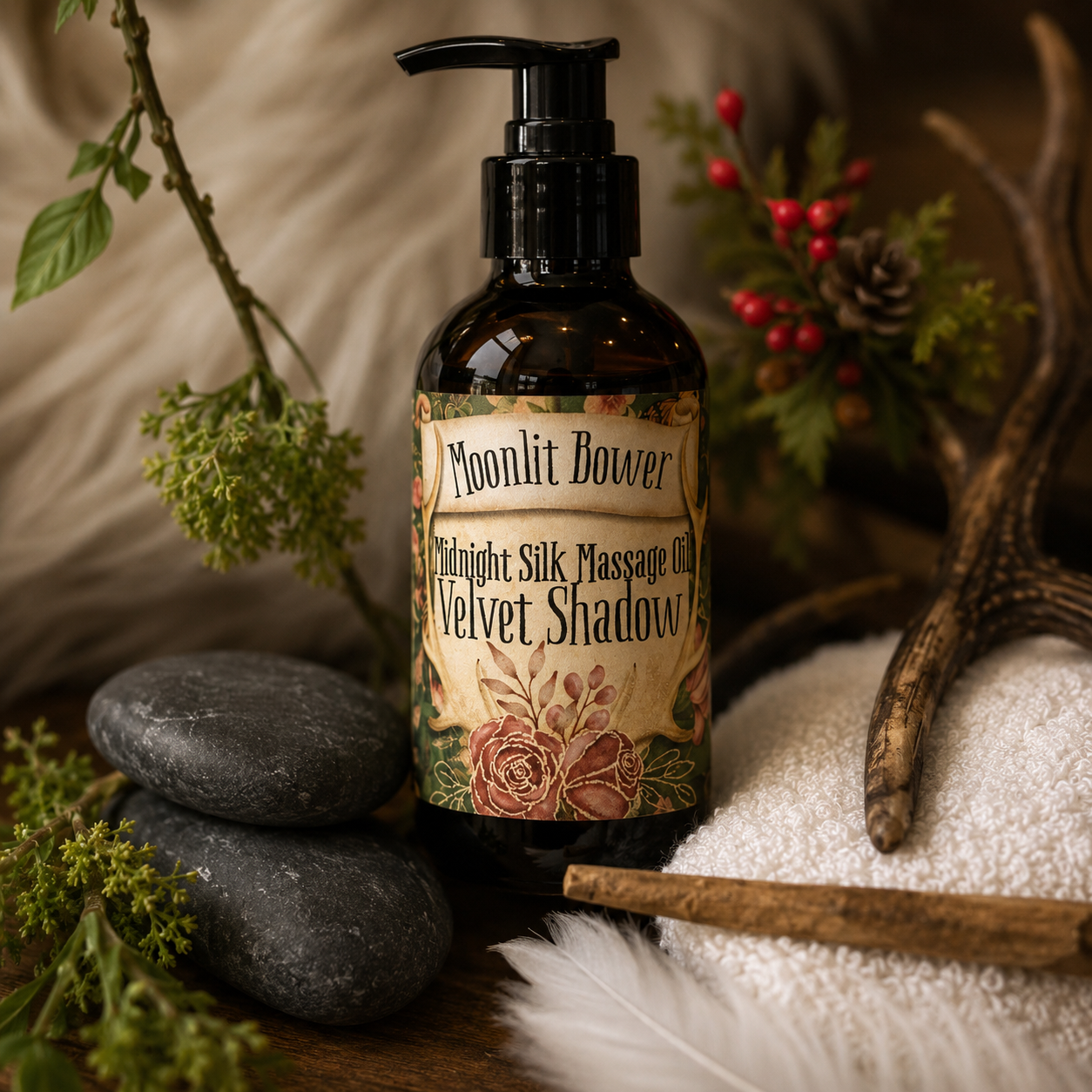 Moonlit Bower Massage Oil | Organic Sesame Oil Massage Oil | Aphrodisiac, Muscle Relief, Relaxing & Warming Blends | Natural Essential Oil Body Oil