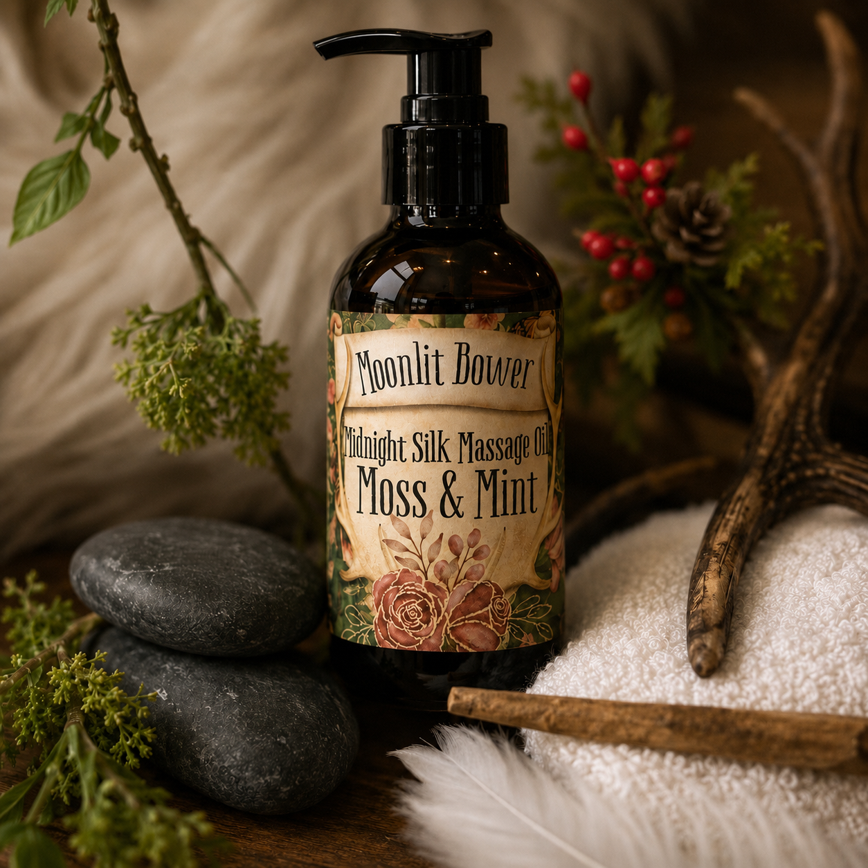 Hot Stone Massage Kit Gift Set | Organic Massage Oil & Basalt Stones | Spa Gift for Her | Couples Massage Kit | Self Care Ritual Box | Moonlit Bower