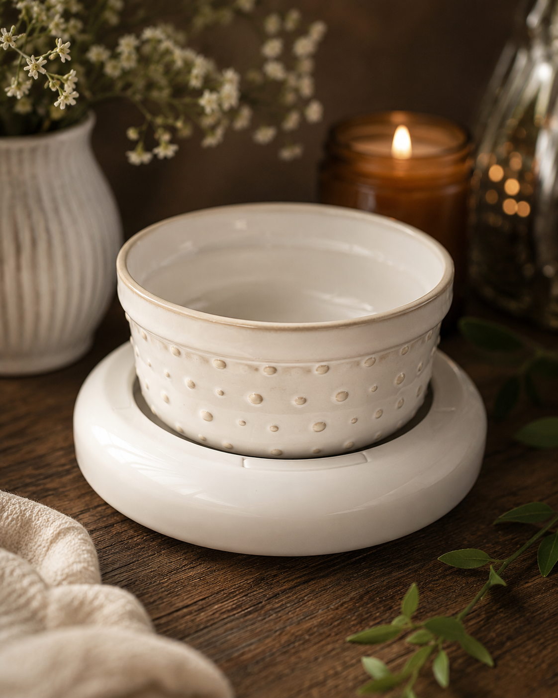 The Hearthstone Wax Bark Warmer | Electric Ceramic Wax Melt Warmer | Cozy Cottage & Apothecary Home Fragrance Decor