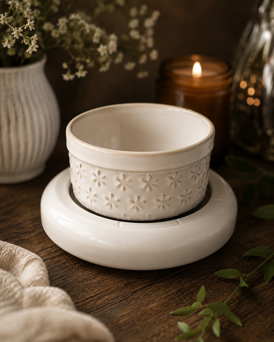The Hearthstone Wax Bark Warmer | Electric Ceramic Wax Melt Warmer | Cozy Cottage & Apothecary Home Fragrance Decor