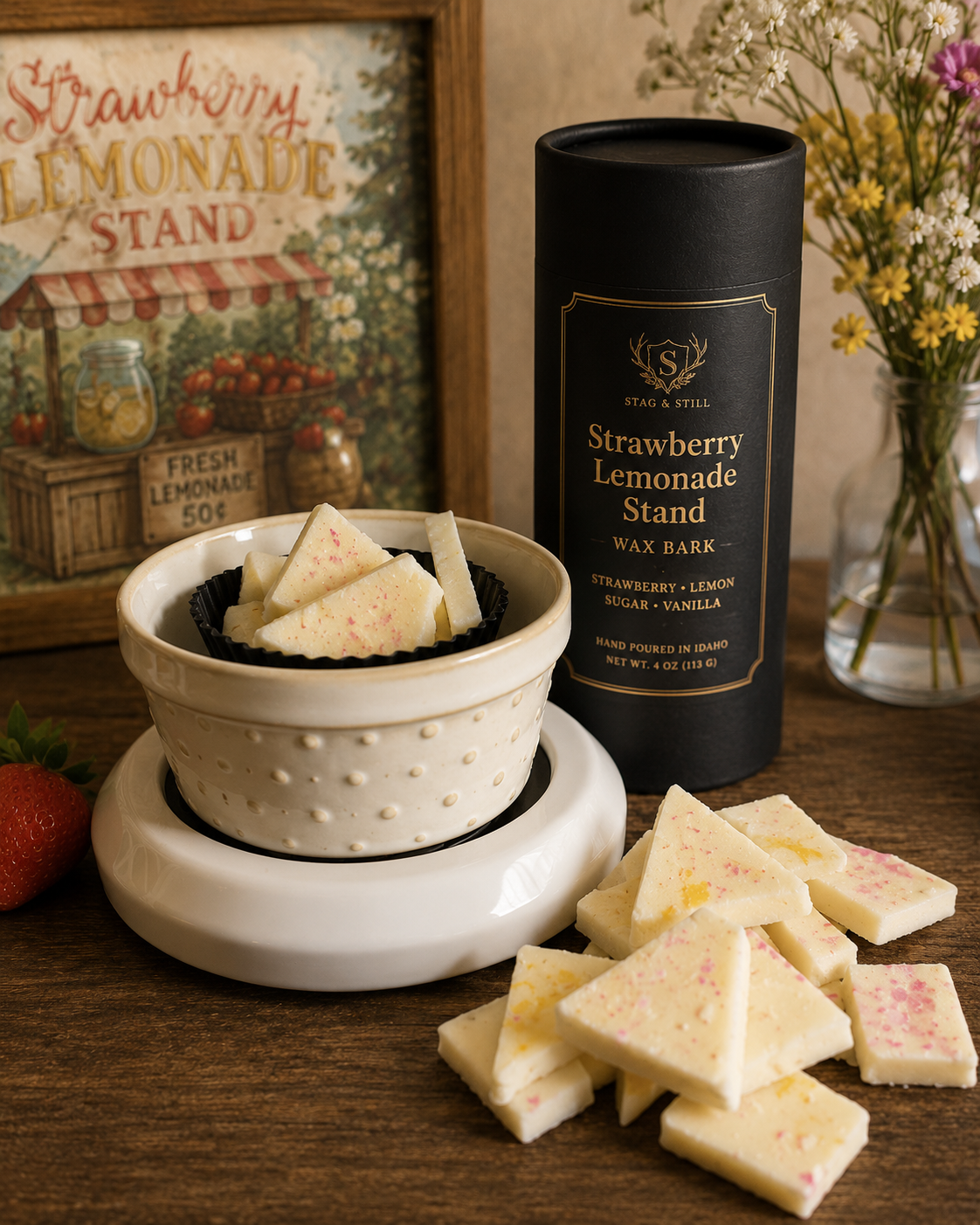 Strawberry Lemonade Stand Wax Bark | Strawberry Lemonade Soy Wax Melts | Summer Home Fragrance | Wicks & Bricks by Stag & Stone