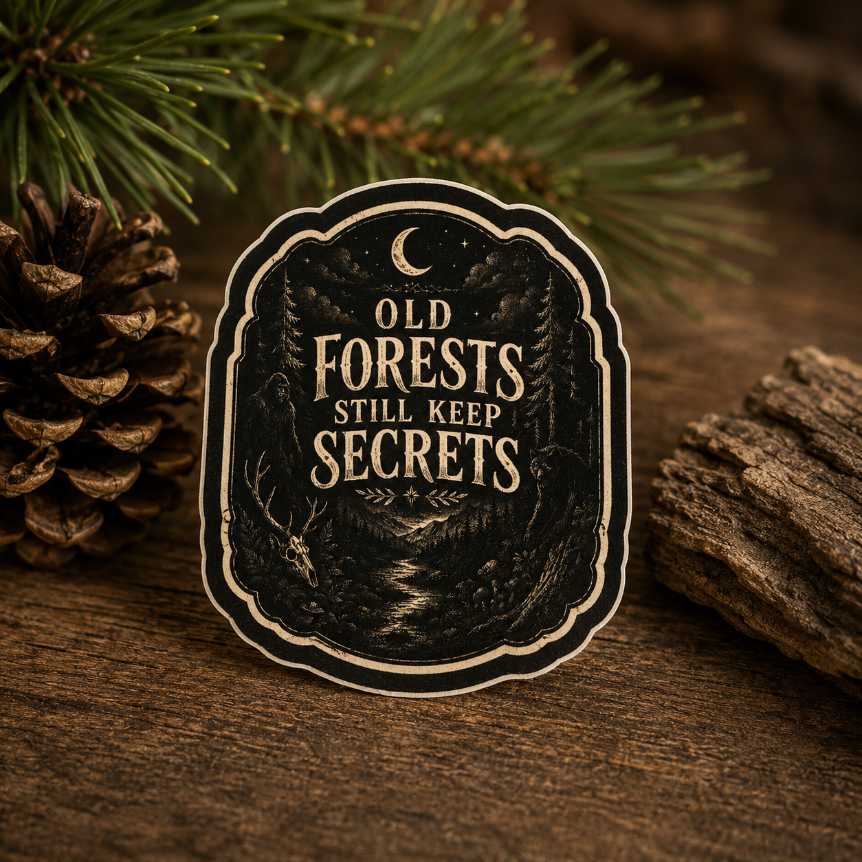 Old Forests Still Keep Secrets Sticker | Forest Vinyl Sticker | Woodland Cryptids Decal | Stag & Stone