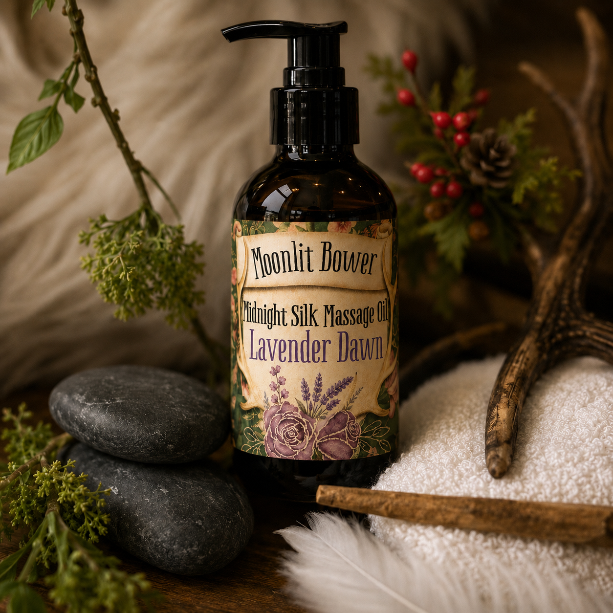 Hot Stone Massage Kit Gift Set | Organic Massage Oil & Basalt Stones | Spa Gift for Her | Couples Massage Kit | Self Care Ritual Box | Moonlit Bower