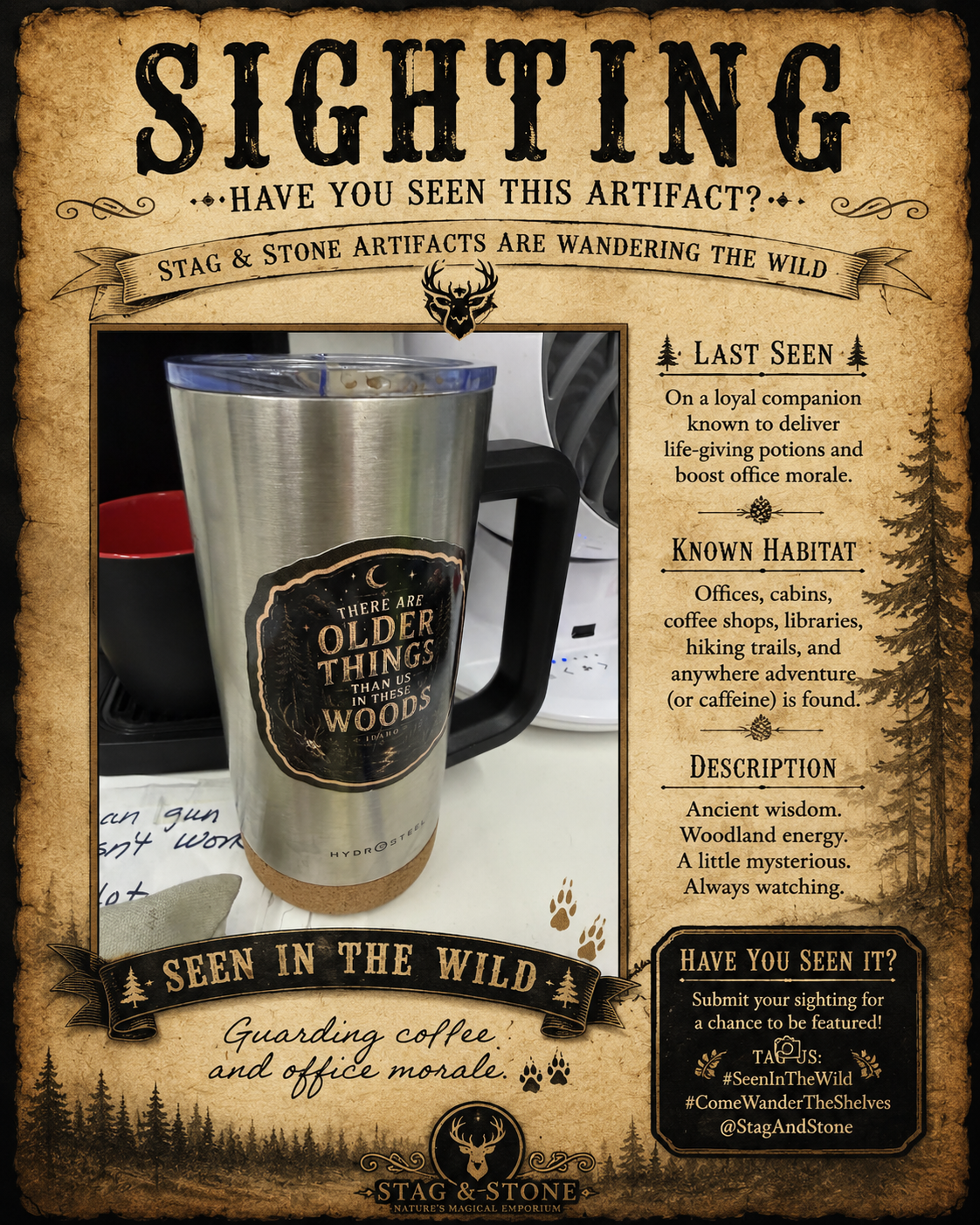 There Are Older Things Than Us in These Woods Sticker | Forest Vinyl Sticker | Cryptid Folklore Decal | Stag & Stone