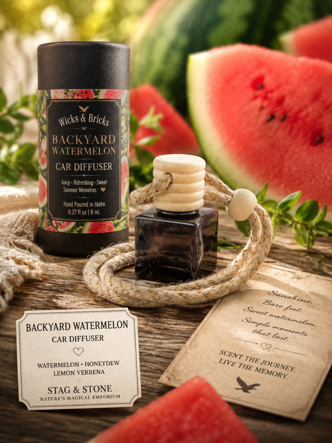 Backyard Watermelon Hanging Car Diffuser | Watermelon Car Freshener | Handmade Gift | Phthalate-Free | Idaho Made