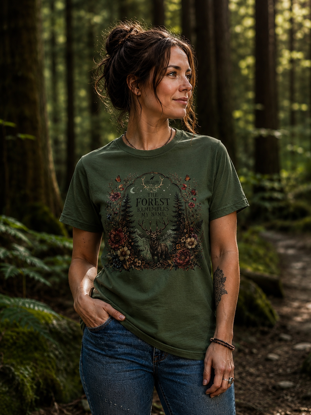Forest Remembers My Name T-Shirt | Nature Lover Graphic Tee | Woodland Apparel | Stag & Stone
