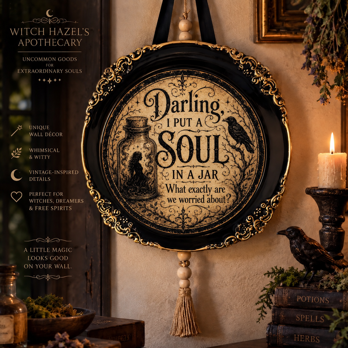Witchy Wall Decor – Gothic Witch Wall Plaque | Funny Halloween Decor | Witch Hazel